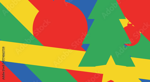 Abstract Christmas shapes in primary colors creating a festive and playful background design.