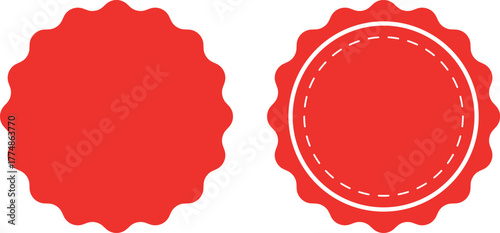 Two red oval shapes with scalloped edges and inner oval detail