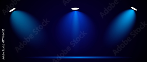Illuminating Blue Stage Lighting with Focused Spotlights for Performance Backgrounds and Event Presentations Enhancing Visual Appeal and Creating Dramatic Ambiance with 