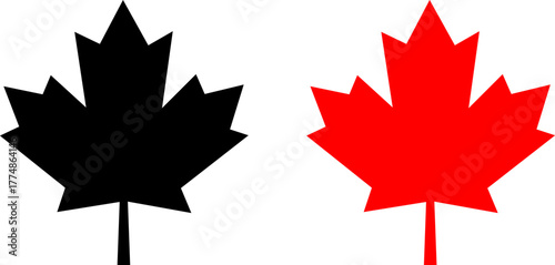 Two maple leaves one black one red silhouette