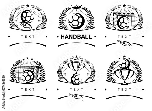 Handball labels and icon set. Collection icons handball. Vector