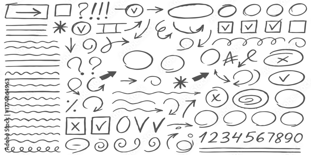 A seamless vector pattern set of hand-drawn doodle and sketch alphabet letters and math formula numbers on a chalkboard background for school design and illustration