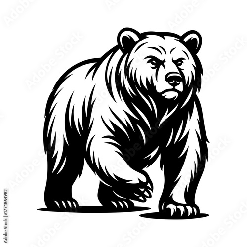 Bear Vector Illustration | Wild Grizzly Animal Art | Wildlife Symbol | Nature Adventure Design | Forest Outdoor Silhouette
