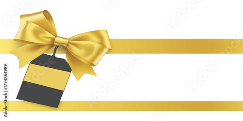 Golden satin ribbon bow decoration for a gift box wrap on a christmas holiday present