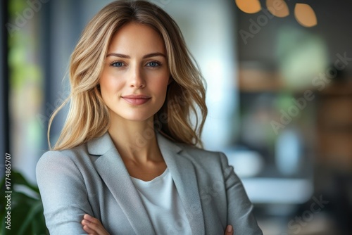 Wallpaper Mural A professional woman with long hair confidently poses in a modern office setting during the day Torontodigital.ca