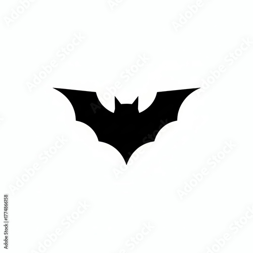 Minimalist black bat silhouette isolated on a clean white background, ideal for Halloween, horror, or wildlife design concepts