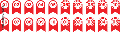 Red numbered ribbons for events and decorations