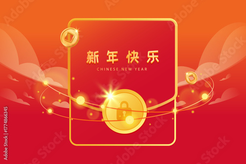 Chinese New Year Graphic with Gold Coins
