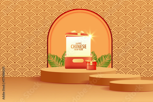 Chinese New Year Gift Box on a Podium for Sale Promotion