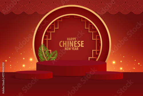 Red Chinese New Year Podium Background