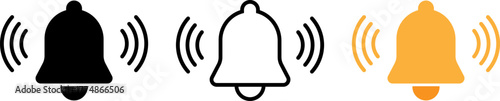 Three bell icons showing sound waves in black white and orange