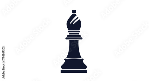 A solitary dark chess bishop piece stands upright against a clean white background, representing strategy, intelligence, and the classic board game.