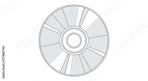 An abstract illustration of a compact disc (CD or DVD) with alternating shaded and unshaded segments, representing digital data storage and technology.