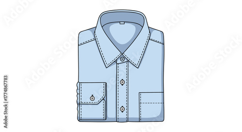A neatly folded light blue men's dress shirt, featuring a classic pointed collar, button-up front, single chest pocket, and buttoned cuffs.