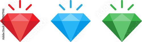 Three sparkling gemstones red blue and green