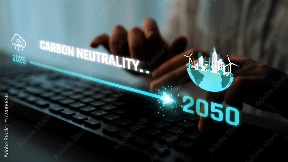 Fototapeta premium Carbon neutrality timeline illustrates carbon, neutrality, and reduction targets from 2024 to 2050 to support global sustainability and green initiatives Marrow
