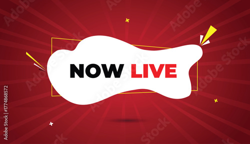 Now Live banner template web design vector art badge icon label abstract white gray black shapes bold text dark red light shine sun business background creative layout modern style concept graphic