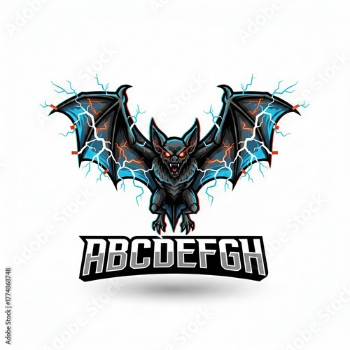Furious Flying Bat Mascot Logo with Electric Blue and White Lightning - Feral Gaming and Esports Team Vector Emblem