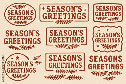 Retro season's greetings typography set with vintage festive elements