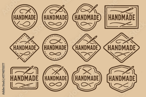 Handmade label set with crafting elements in vintage style for authentic products
