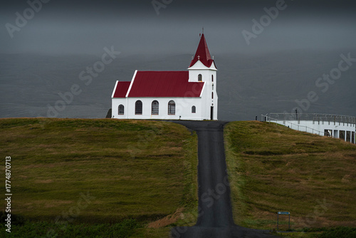 Church with red roof in the Highlands of Iceland
