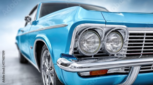 Classic blue vintage car close-up