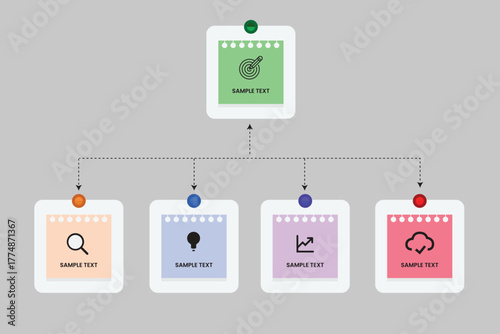 Colorful infographic template with four sticky notes vector.