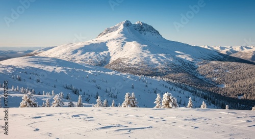 Snow-covered Mount Kosciuszko in winter alpine landscape