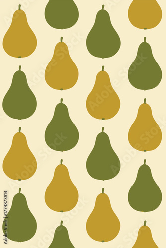 Pear Pattern Silhouette Green Gold Yellow Food Fresh Design Pears Print Vector Decorative Art Ornament Fruit Ripe
