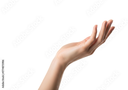 Female hand isolated on transparent background, reaching out, offering or receiving