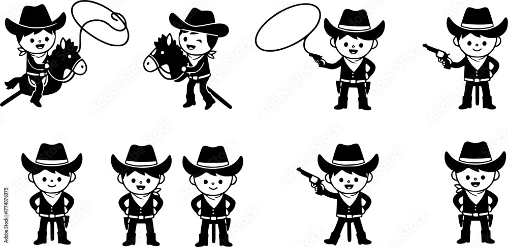 Naklejka premium little cowboy silhouette vector illustration