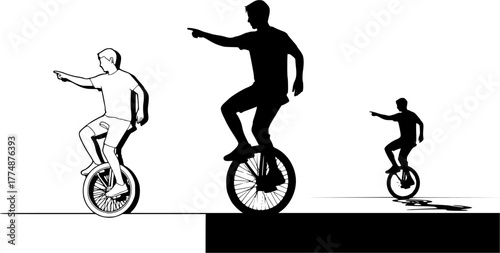 circus player , riding bike , juggling silhouette vector illustration 