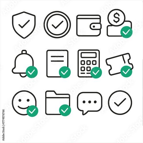 Refund Icons Set. Outline icon set of refund pending states: pending badge, hourglass icon, clock with arrows,