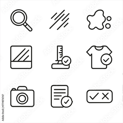 Condition Assessment Icons. Outline icon set of voucher generation: voucher ticket, QR code, barcode, discount