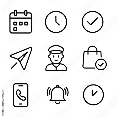 Pickup Request Icons. Outline icon set of return courier services: courier van, bike courier, drone icon,
