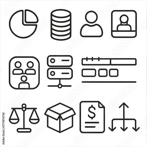Resource Allocation Icons. Outline icon set of return SLAs: clock icon, calendar icon, SLA chart, threshold