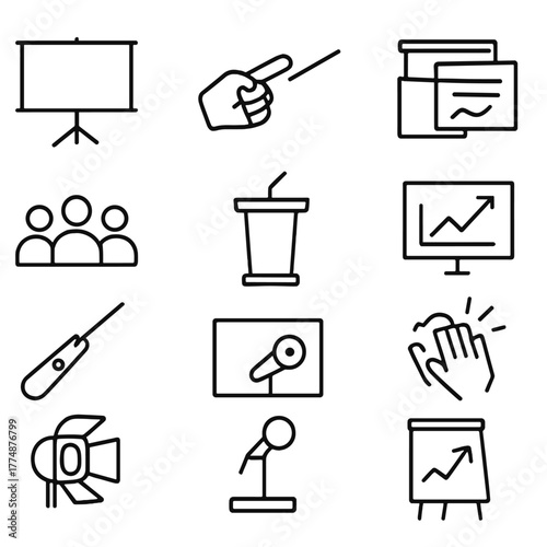 Office Presentation Icons. Outline icon set of decision making: checklist, weighing scales, yes/no buttons,