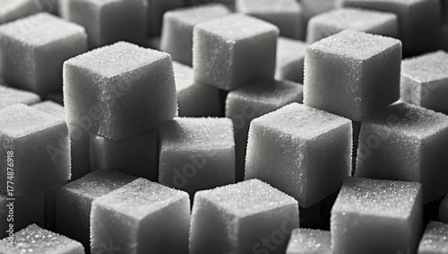 Close-up of three white sugar cubes