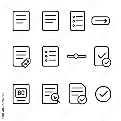 Marketing Icon Set. Outline icon set of marketing copywriting: headline, subhead, body text, CTA phrase, value