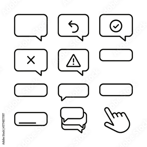 Toast and Snackbar Icons. Outline icon set of toasts and snackbars: toast message, undo action, retry action,