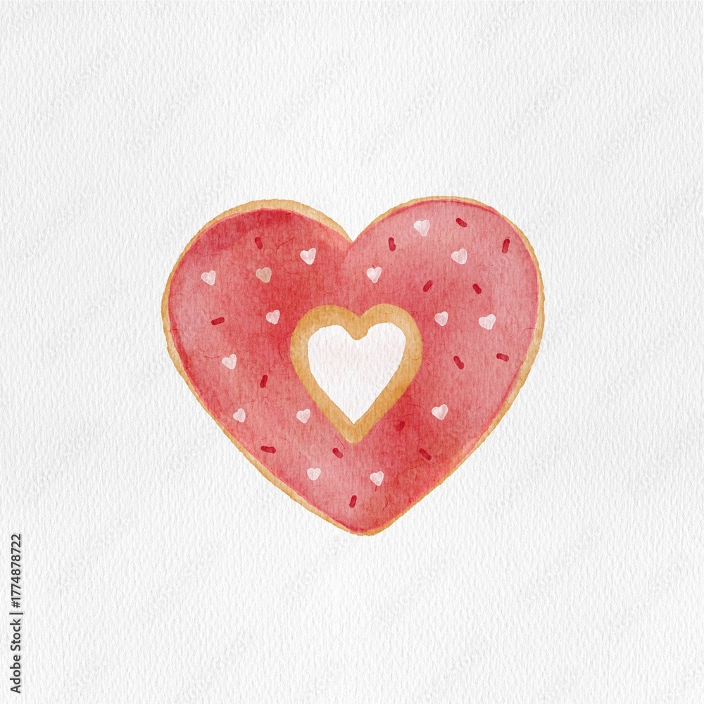 Obraz premium Heart-shaped donut illustration with icing and sprinkles