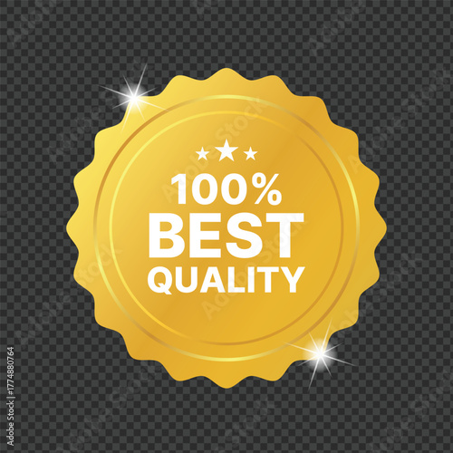 Golden seal badge with text 100 best quality and stars, representing excellence and premium product vector illustration