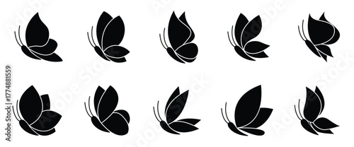 Flying butterfly icon set. Butterfly vector icon set. Butterfly silhouette set, butterfly icon collection, isolated on transparent background.