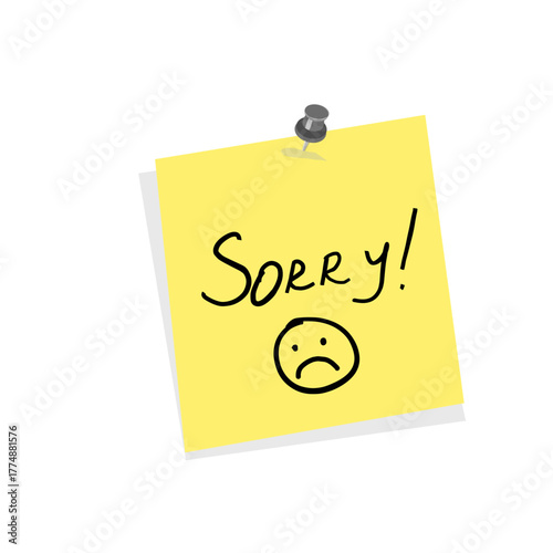 post it note, a yellow notepad with a pin and the inscription: sorry, forgive me,post it note, notes, yellow paper, paper clip, record 14th, February 14, Valentine's Day, Valentine's Day, notes, work 
