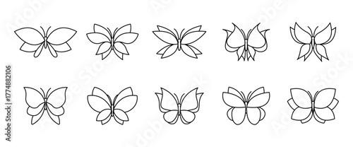 Butterfly wing line icon. Butterfly vector icon set. Collection of butterfly wing icons, isolated on a transparent background. Editable stroke.