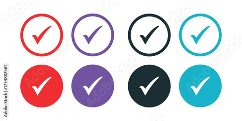 Checkmark Icons: A collection of various colorful checkmark icons, perfect for representing choices, confirmations, or approvals in a modern design style.