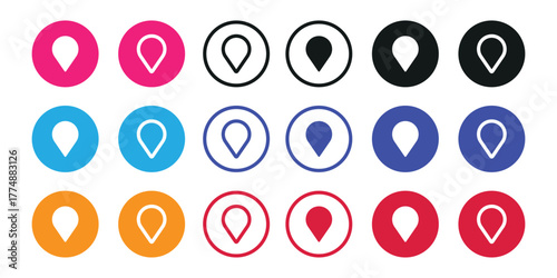 Map Pins: A collection of vibrant map pins in various colors and designs, perfect for highlighting locations, destinations, or points of interest. 