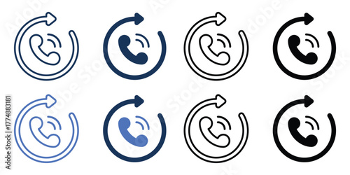 Repeated Call Icon Set: A dynamic set of call icons, rendered in various colors, symbolizing continuous communication. 