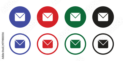 Email Icons: A collection of vibrant email icons, each radiating a unique color, symbolizing communication. A collection of email icon designed.