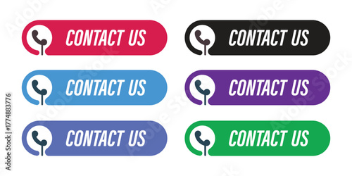 Colorful web button contact us vector set for website design and download icons